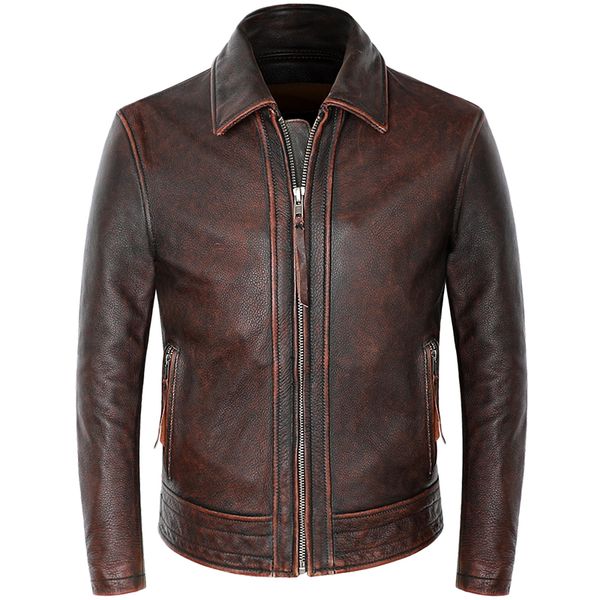 men s leather faux brown vintage style genuine jacket men motorcycle biker slim coat natural cowhide fashion clothes man 220916, Black
men s leather faux brown vintage style genuine jacket men motorcycle biker slim coat natural cowhide fashion clothes man 220916, Black