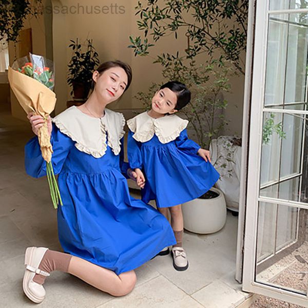 family matching outfits autumn new outfit ruffled contrast large lapel dress look clothes l220916, Blue
family matching outfits autumn new outfit ruffled contrast large lapel dress look clothes l220916, Blue