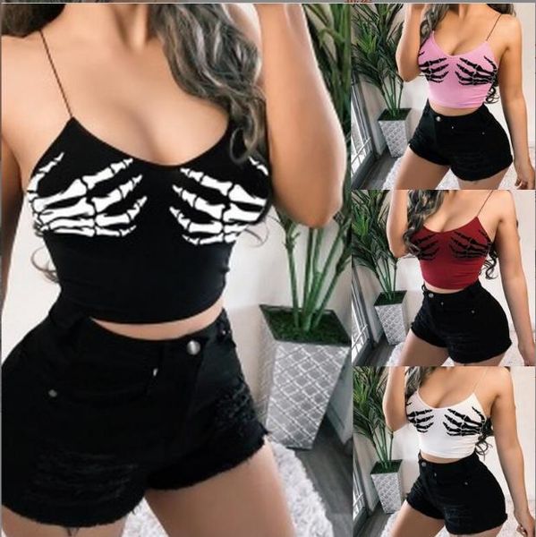 gothic skeleton hand print bodycon crop women v-neck spandex spaghetti strap sleeveless harajuku clubwear camisole, White
gothic skeleton hand print bodycon crop women v-neck spandex spaghetti strap sleeveless harajuku clubwear camisole, White
