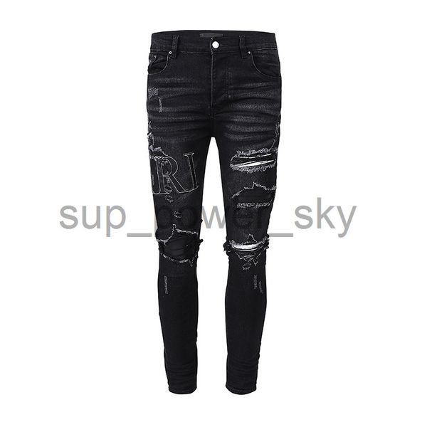 amirs designer light luxury jeans fashion ripped pants letters black denim sweatpants skinny motorcycle style, Blue
amirs designer light luxury jeans fashion ripped pants letters black denim sweatpants skinny motorcycle style, Blue