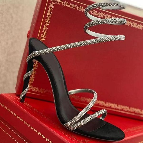 rene caovilla diamond crystal high heel sandals women's ankle snake wrap serpentine drill ladies wedding banquet high-heeled sandals, Black
rene caovilla diamond crystal high heel sandals women's ankle snake wrap serpentine drill ladies wedding banquet high-heeled sandals, Black
