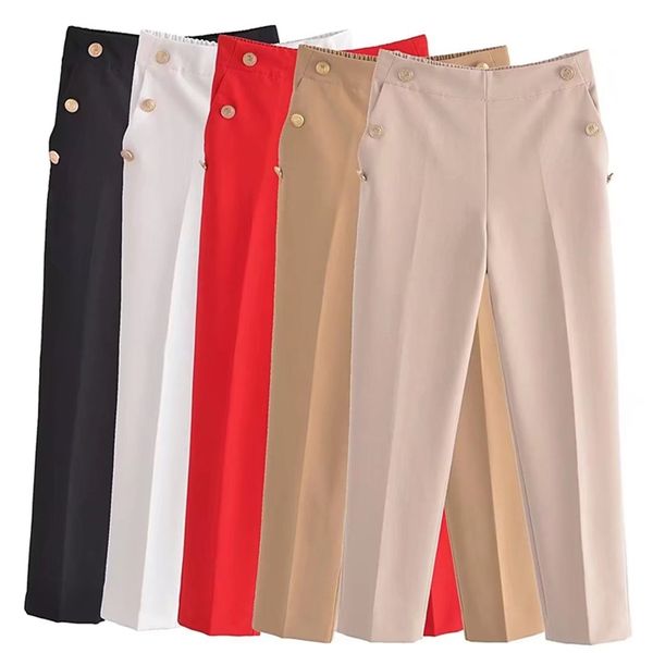 women's pants capris traf straight leg trousers metal buttons woman office high waist for korean fashion pencil 220916, Black;white
women's pants capris traf straight leg trousers metal buttons woman office high waist for korean fashion pencil 220916, Black;white
