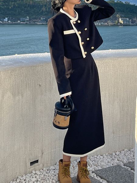 two piece dress fall contrast color double breasted short jacket high waist split long skirt suits vintage thin tweed set women l220916, White
two piece dress fall contrast color double breasted short jacket high waist split long skirt suits vintage thin tweed set women l220916, White
