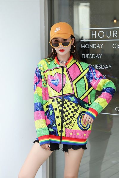 lady fashion geometric pattern print sequins jacket coat spring autumn designer women stand collar zippers varsity jacket w289, Black;brown
lady fashion geometric pattern print sequins jacket coat spring autumn designer women stand collar zippers varsity jacket w289, Black;brown