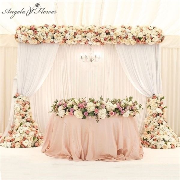 Image of Decorative Flowers Wreaths 1M/2M Luxury Artificial Flower Row Arrangement Decor Party Wedding Arch Background Road Lead Flower Rose Peony Hydrangea Mix 220915