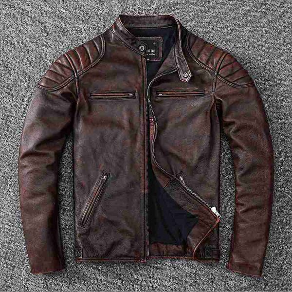 men s leather faux vintage style mens cowhide clothes biker genuine jacket fashion brown slim coat men 220916, Black
men s leather faux vintage style mens cowhide clothes biker genuine jacket fashion brown slim coat men 220916, Black