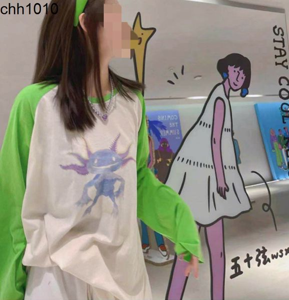 checked we11done small monster color painting long sleeved t-shirt south korea early spring new loose bottomed shirt thin 21ss trend, Black 
checked we11done small monster color painting long sleeved t-shirt south korea early spring new loose bottomed shirt thin 21ss trend, Black