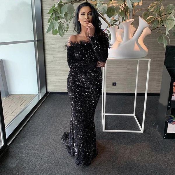 2023 luxury black sequined lace evening dresses wear mermaid one shoulder long sleeves feather women party formal prom gowns, Black;red
2023 luxury black sequined lace evening dresses wear mermaid one shoulder long sleeves feather women party formal prom gowns, Black;red