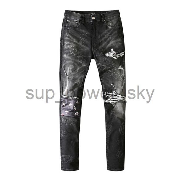 amirs original jeans designer ripped trousers black patch fashion european and american sweatpants, Blue
amirs original jeans designer ripped trousers black patch fashion european and american sweatpants, Blue