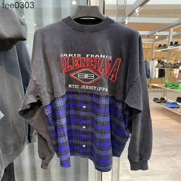 men's t-shirts aw 22ss balencaigass sleeve shirt worn washed cotton checked flange wool patchwork loose fit, White;black
men's t-shirts aw 22ss balencaigass sleeve shirt worn washed cotton checked flange wool patchwork loose fit, White;black