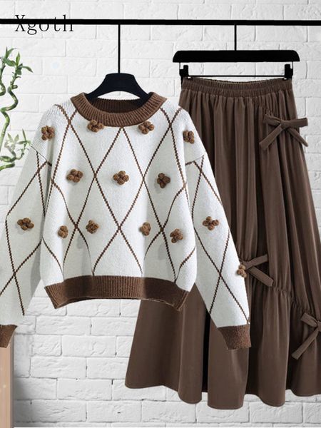 two piece dress xgoth women s oversize winter suit age reduction loose flower o neck long sleeve sweater slim brown skirt 2pcs set 220916, White
two piece dress xgoth women s oversize winter suit age reduction loose flower o neck long sleeve sweater slim brown skirt 2pcs set 220916, White
