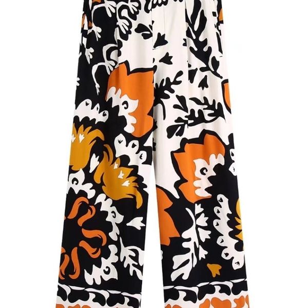 women's pants capris zevity women vintage contrast color totem floral print wide leg pants female chic zipper fly long trousers pantalo, Black;white
women's pants capris zevity women vintage contrast color totem floral print wide leg pants female chic zipper fly long trousers pantalo, Black;white