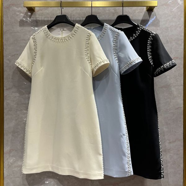 casual dresses designer french tricolor handmade beading and diamond inlaid short sleeved dress nanyou small fragrance lady temperament a-li, Black;gray
casual dresses designer french tricolor handmade beading and diamond inlaid short sleeved dress nanyou small fragrance lady temperament a-li, Black;gray