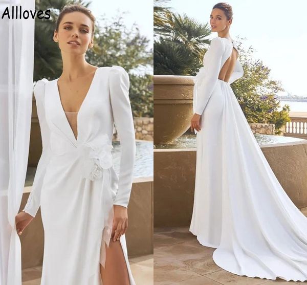 white satin modern mermaid wedding dresses with detachable train long sleeves boho bridal gowns deep v neck splits open back simple satin ro
white satin modern mermaid wedding dresses with detachable train long sleeves boho bridal gowns deep v neck splits open back simple satin ro