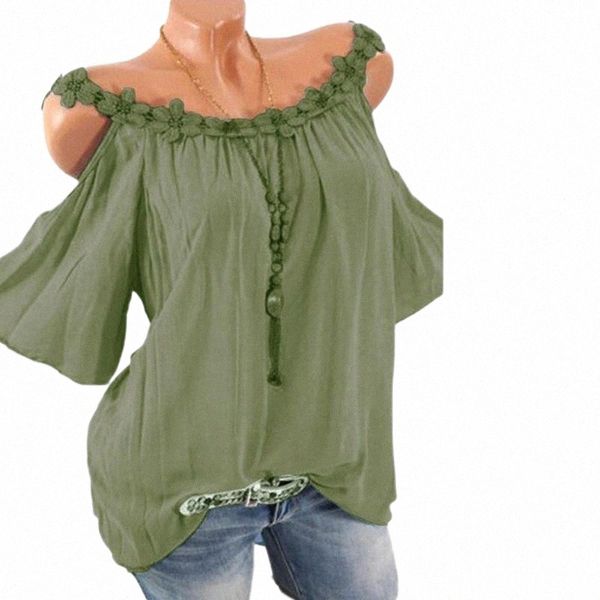 women's t-shirt plus size s-5xl solid color fashion women shirt clothing casual sling cold shoulder short sleeve crochet flower blouse, White
women's t-shirt plus size s-5xl solid color fashion women shirt clothing casual sling cold shoulder short sleeve crochet flower blouse, White