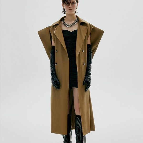 fashion women's trench coat new laple loose double breasted sleeveless sashes windbreaker tempweamnet autumn long jacket w284, Tan;black
fashion women's trench coat new laple loose double breasted sleeveless sashes windbreaker tempweamnet autumn long jacket w284, Tan;black