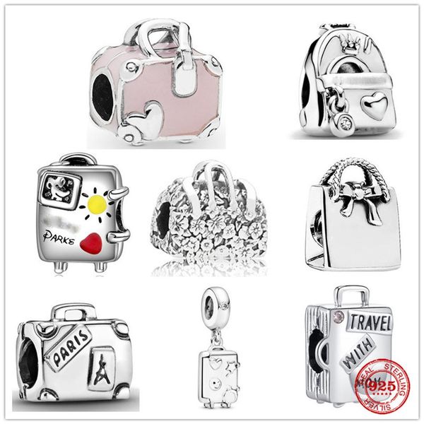 925 silver charm beads dangle pink travel bag suitcase handbag backpack bead fit pandora charms bracelet diy jewelry accessories2134, Black
925 silver charm beads dangle pink travel bag suitcase handbag backpack bead fit pandora charms bracelet diy jewelry accessories2134, Black