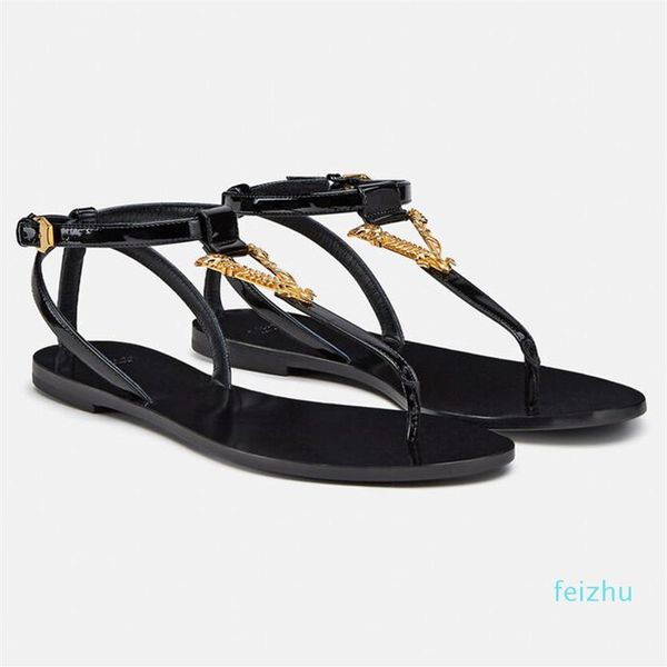 sandals leather slides gold button v women's slippers flat strap beach summer shoes2810, Black
sandals leather slides gold button v women's slippers flat strap beach summer shoes2810, Black