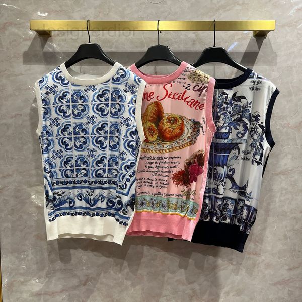 two piece dress designer blue and white porcelain printed panel sleeveless knitwear ladies temperament inside outside wearing cotton pullove
two piece dress designer blue and white porcelain printed panel sleeveless knitwear ladies temperament inside outside wearing cotton pullove