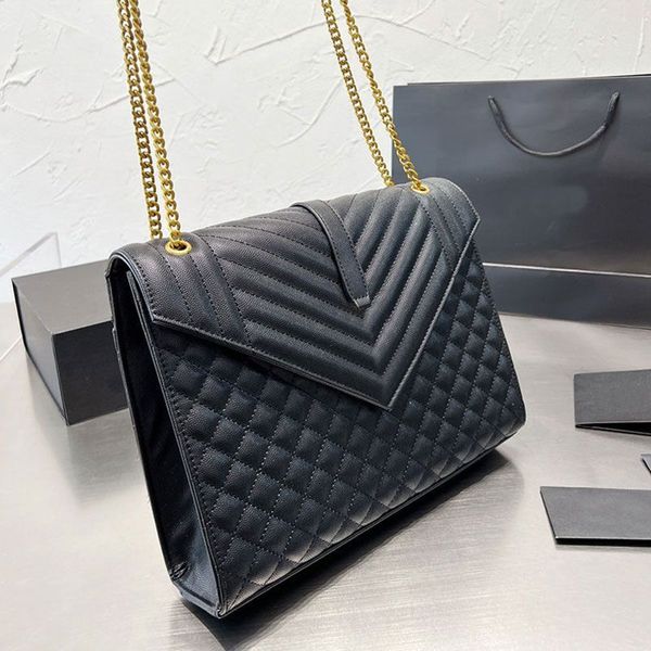 

genuine leather designer envelope bag sheepskin caviar gold chain crossbody bags large capacity handbag flap purse quilted y-shape fashion l