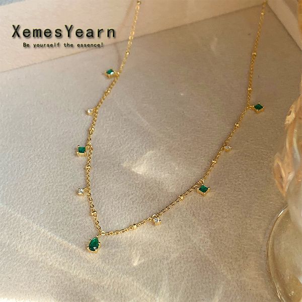 new light luxury simple green water drop pendant gold color short necklace for woman halloween party girl neck chain, Silver
new light luxury simple green water drop pendant gold color short necklace for woman halloween party girl neck chain, Silver