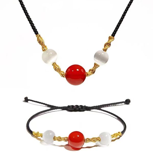 Daily Outfit Thin Neck Couple Jewelry Red Natural Stone Opals Stitching Woven Black Rope Necklace Bracelet Set Accessories Womens
Daily Outfit Thin Neck Couple Jewelry Red Natural Stone Opals Stitching Woven Black Rope Necklace Bracelet Set Accessories Womens