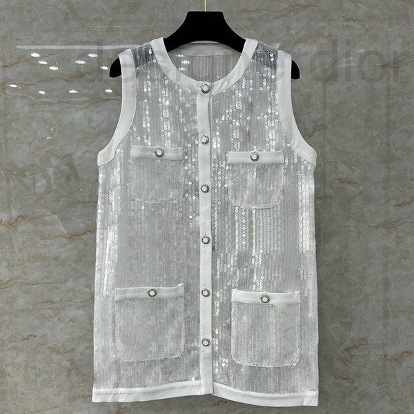 casual dresses designer small fragrance heavy industry full bead piece transparent sleeveless coat women's summer 2022 new sequins medi, Black;gray