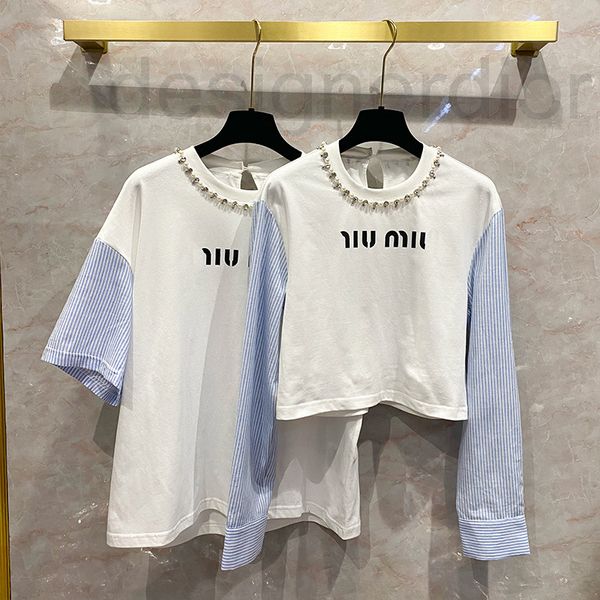 women's t-shirt designer blue and white stripe long short sleeve beaded necklace with diamond t-shirt 22 spring summer new nanyou fashi
women's t-shirt designer blue and white stripe long short sleeve beaded necklace with diamond t-shirt 22 spring summer new nanyou fashi