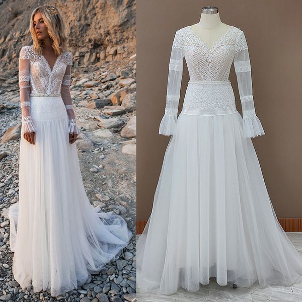 elegant white v neck bride wedding dress empire a-line bridal gowns