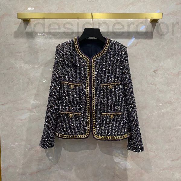 women's jackets designer leather patchwork gold thread ribbon tweed coat women's hand woven border south oil design sense small fr, Black;brown