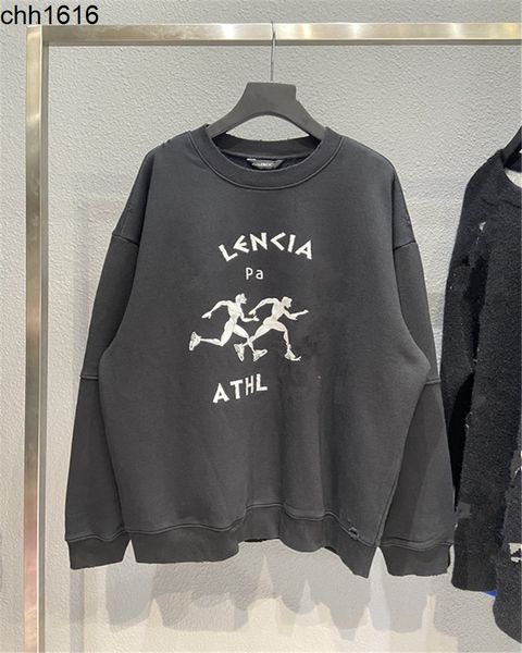 high version balencaigass 21fw autumn and winter new running men print worn hole fleece round neck sweater, Black
high version balencaigass 21fw autumn and winter new running men print worn hole fleece round neck sweater, Black