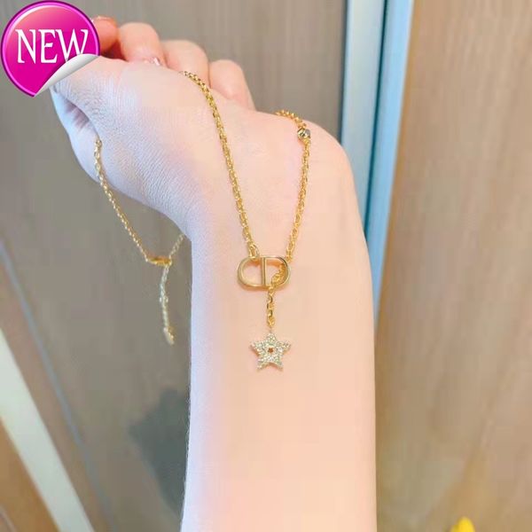 designer luxury necklaces for women / dejia star necklace bracelet cd letter five pointed pendant clavicle chain net red same high version c, Silver