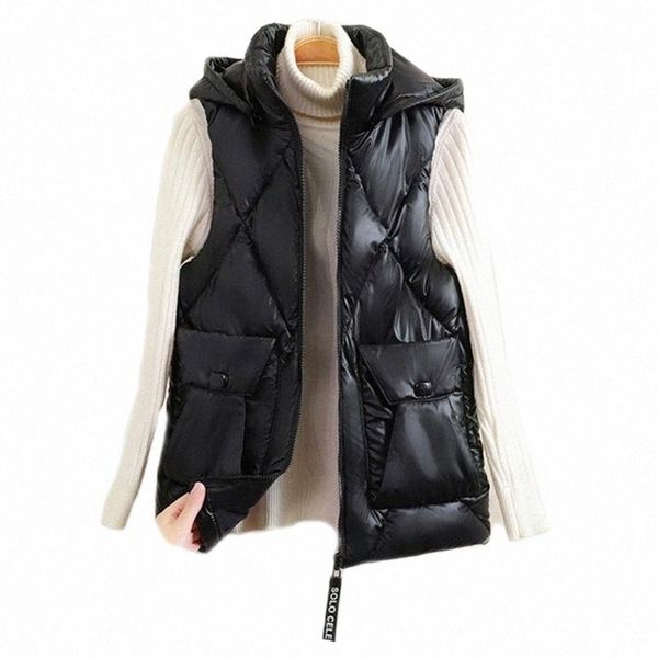 women's vests cotton waistcoat big pocket vest glossy hooded winter body warmer padded plus size 56ov#, Black;white
women's vests cotton waistcoat big pocket vest glossy hooded winter body warmer padded plus size 56ov#, Black;white