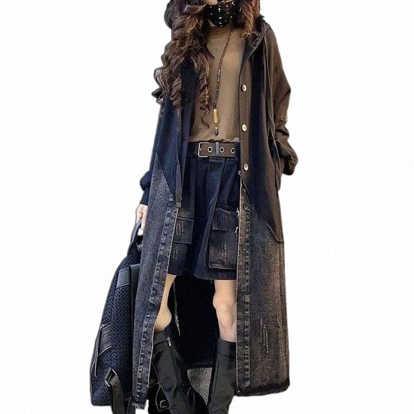 women's trench coats fairynatural ladies loose patchwork design denim windbreakers 2022 winter european style women hooded retro long 2, Tan;black
women's trench coats fairynatural ladies loose patchwork design denim windbreakers 2022 winter european style women hooded retro long 2, Tan;black