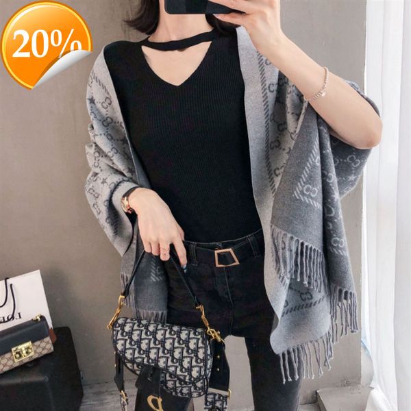 new design scarf 2022 live broadcast letter imitation cashmere fashion trend versatile tassel air conditioning shawl bib, Blue;gray