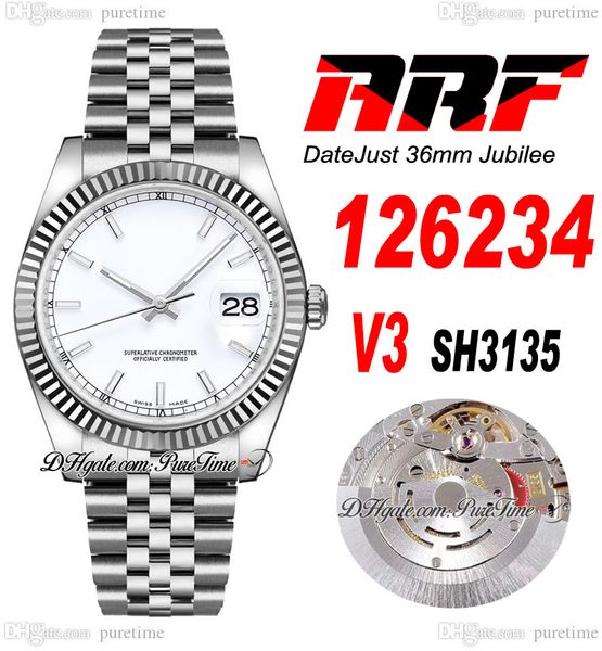 arf v3 36 126234 sh3135 automatic watch mens womens ladies fluted bezel white stick dial 904l jubileesteel bracelet super edition same serie, Slivery;brown
arf v3 36 126234 sh3135 automatic watch mens womens ladies fluted bezel white stick dial 904l jubileesteel bracelet super edition same serie, Slivery;brown