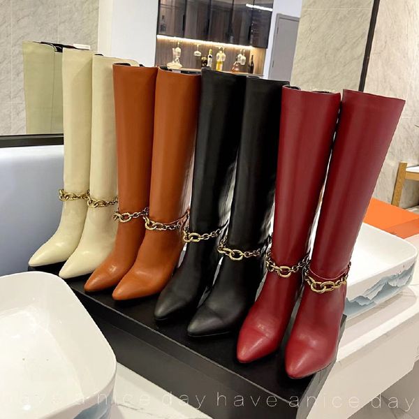 leather gold heel chain thigh high boots pointed toe stretch suede winter chain boot, Black
leather gold heel chain thigh high boots pointed toe stretch suede winter chain boot, Black
