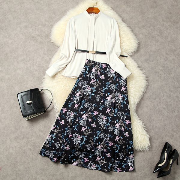 two piece dress new european and american women's wear for winter 2022 long sleeve belt shirt floral print pleated skirt fashion suits, White
two piece dress new european and american women's wear for winter 2022 long sleeve belt shirt floral print pleated skirt fashion suits, White