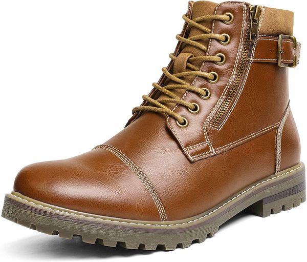 winter men's motorcycle combat oxford boots fur lined thermal zip-up boots, Black
