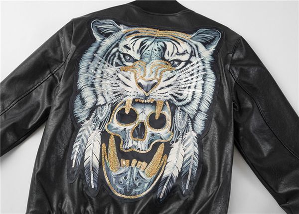 tiger head men's skull fur leather jacket thick collar jacket simulation motorcycle p6971, Black
tiger head men's skull fur leather jacket thick collar jacket simulation motorcycle p6971, Black