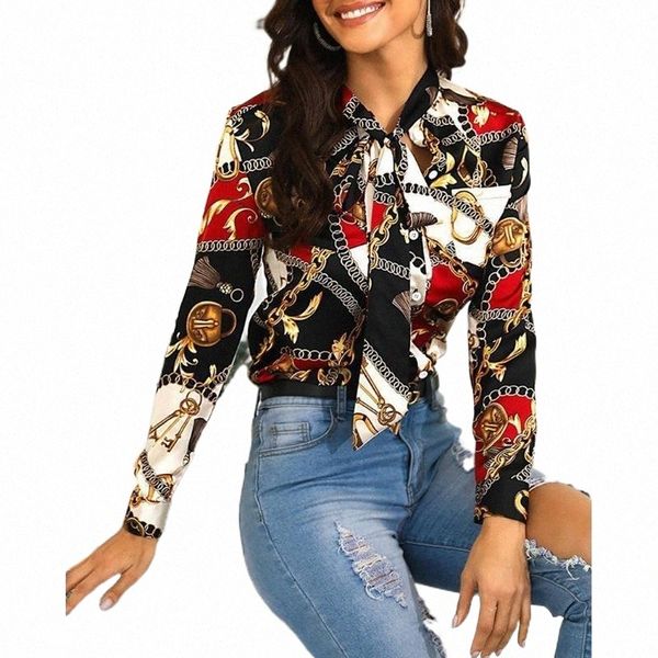 women's blouses & shirts 2021 style office ladies chain print autumn long sleeve chiffon blouse women lace up bow buttons shirt blusas, White
women's blouses & shirts 2021 style office ladies chain print autumn long sleeve chiffon blouse women lace up bow buttons shirt blusas, White