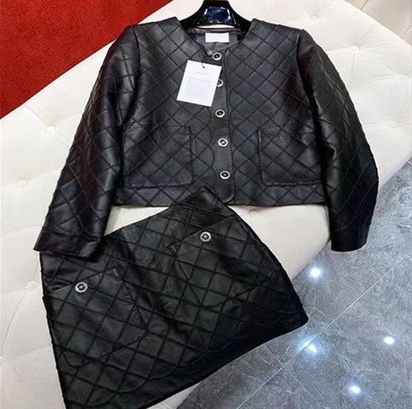 designer luxury quality diamond check single breasted leather jacket fashion skirt suit leather jackets with skirts temperament style, Black
designer luxury quality diamond check single breasted leather jacket fashion skirt suit leather jackets with skirts temperament style, Black