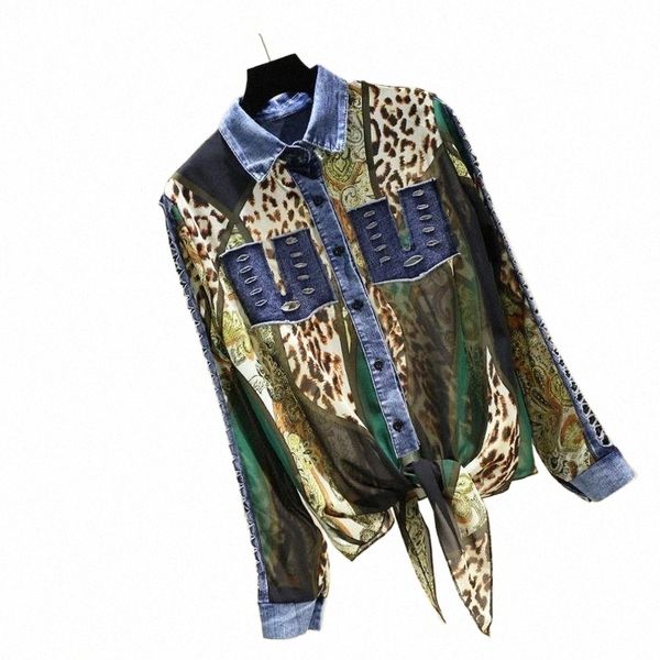 vintage leopard denim patch shirt female chiffon lacing bow long sleeve blouse hollow out spring women fashion clothing women's blouses, White
vintage leopard denim patch shirt female chiffon lacing bow long sleeve blouse hollow out spring women fashion clothing women's blouses, White