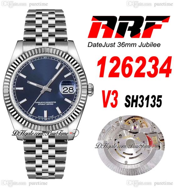 arf v3 36 126234 sh3135 automatic watch mens womens ladies fluted bezel blue stick dial 904l jubileesteel bracelet super edition same series, Slivery;brown
arf v3 36 126234 sh3135 automatic watch mens womens ladies fluted bezel blue stick dial 904l jubileesteel bracelet super edition same series, Slivery;brown