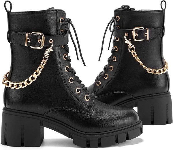 women's fashion low heel combat boots zipper anti-slip motorcycle riding ankle boots, Black
women's fashion low heel combat boots zipper anti-slip motorcycle riding ankle boots, Black