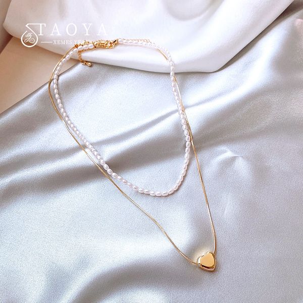 french romantic double layered imitation pearl necklace 2022 fashion heart pendant neckchain women's luxury jewelry accessories, Golden;silver
french romantic double layered imitation pearl necklace 2022 fashion heart pendant neckchain women's luxury jewelry accessories, Golden;silver