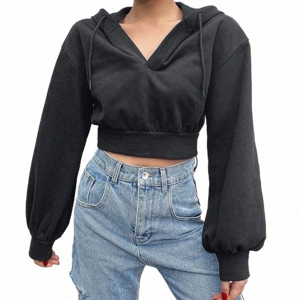 women's hoodies & sweatshirts drawstring women exposed navel autumn casual long sleeve v neck solid color loose fit crop y08c#, Black
women's hoodies & sweatshirts drawstring women exposed navel autumn casual long sleeve v neck solid color loose fit crop y08c#, Black