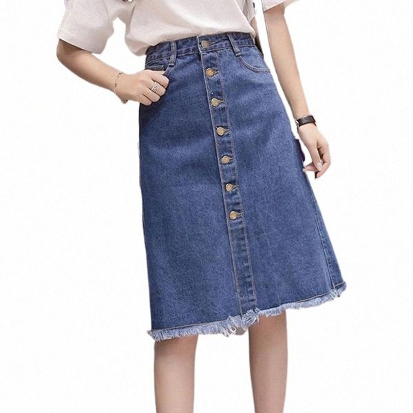 button front midi denim skirt for women casual high waist fray hem with pocket knee length jeans female skirts z9nj#, Black
button front midi denim skirt for women casual high waist fray hem with pocket knee length jeans female skirts z9nj#, Black