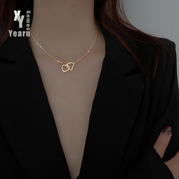 design sense double heart buckle pendant stainless steel gold colour necklace sweet accessories fashion clavicle chain for woman, Golden;silver
design sense double heart buckle pendant stainless steel gold colour necklace sweet accessories fashion clavicle chain for woman, Golden;silver