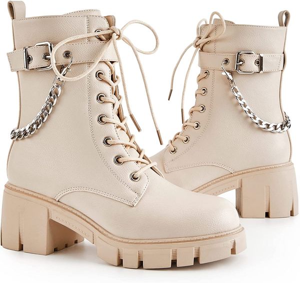 women's fashion low heel combat boots zipper anti-slip motorcycle riding ankle boots beige, Black
women's fashion low heel combat boots zipper anti-slip motorcycle riding ankle boots beige, Black